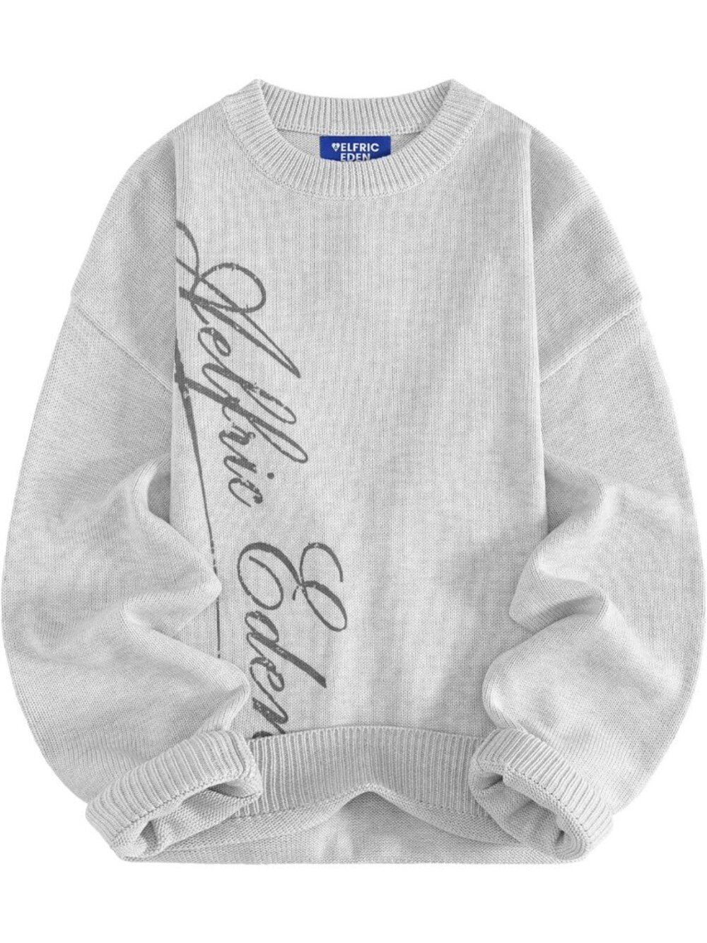 Oversized Knit Sweater with Letter Graphic | Casual Crewneck Pullover for